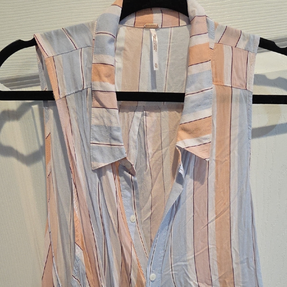 Free People Pastel Striped Button-Down Sleeveless Wrap Shirt XL - Picture 2 of 8